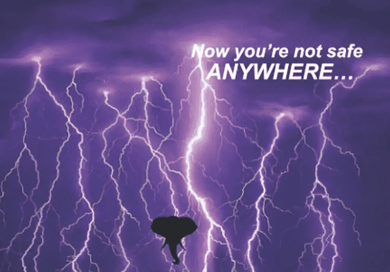 Purple lightning storm with lone falling silhouette